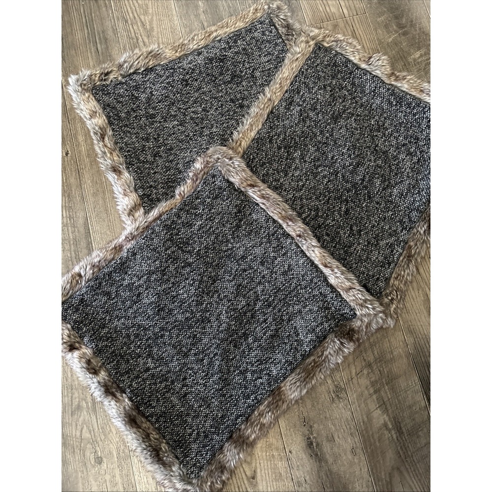 Newport Fur Lined‎ Accent Throw Pillow Covers Black And Gray Lot Of 3 20 X 20